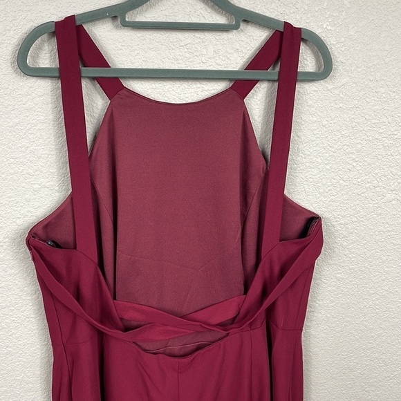 NWT Dessy Collection High Halter Neck Open Back Crepe Gown Dress Burgundy Sz 18 - Picture 5 of 11